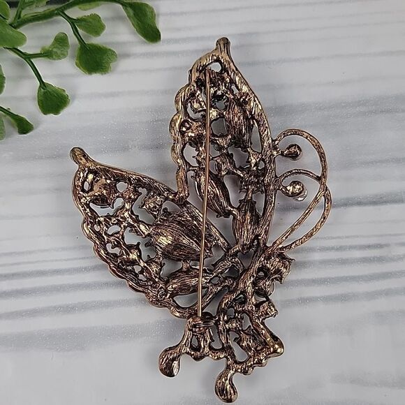 Retro style butterfly brooche multicolored faceted - Picture 4 of 6